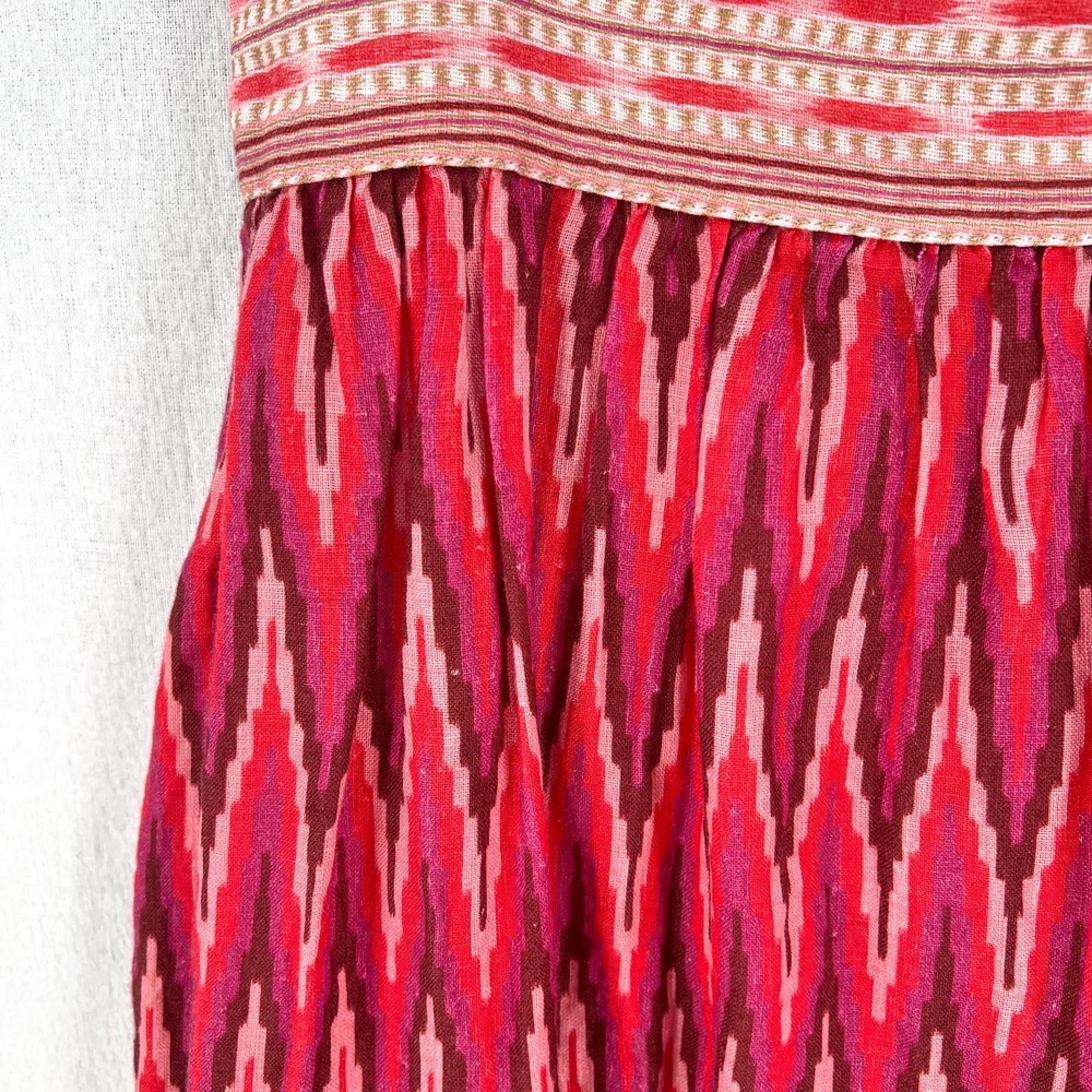 FAHERTY Gracie Linen Maxi Dress Women XS Pink Ikat Print Cotton Sleeveless Boho - Picture 11 of 16